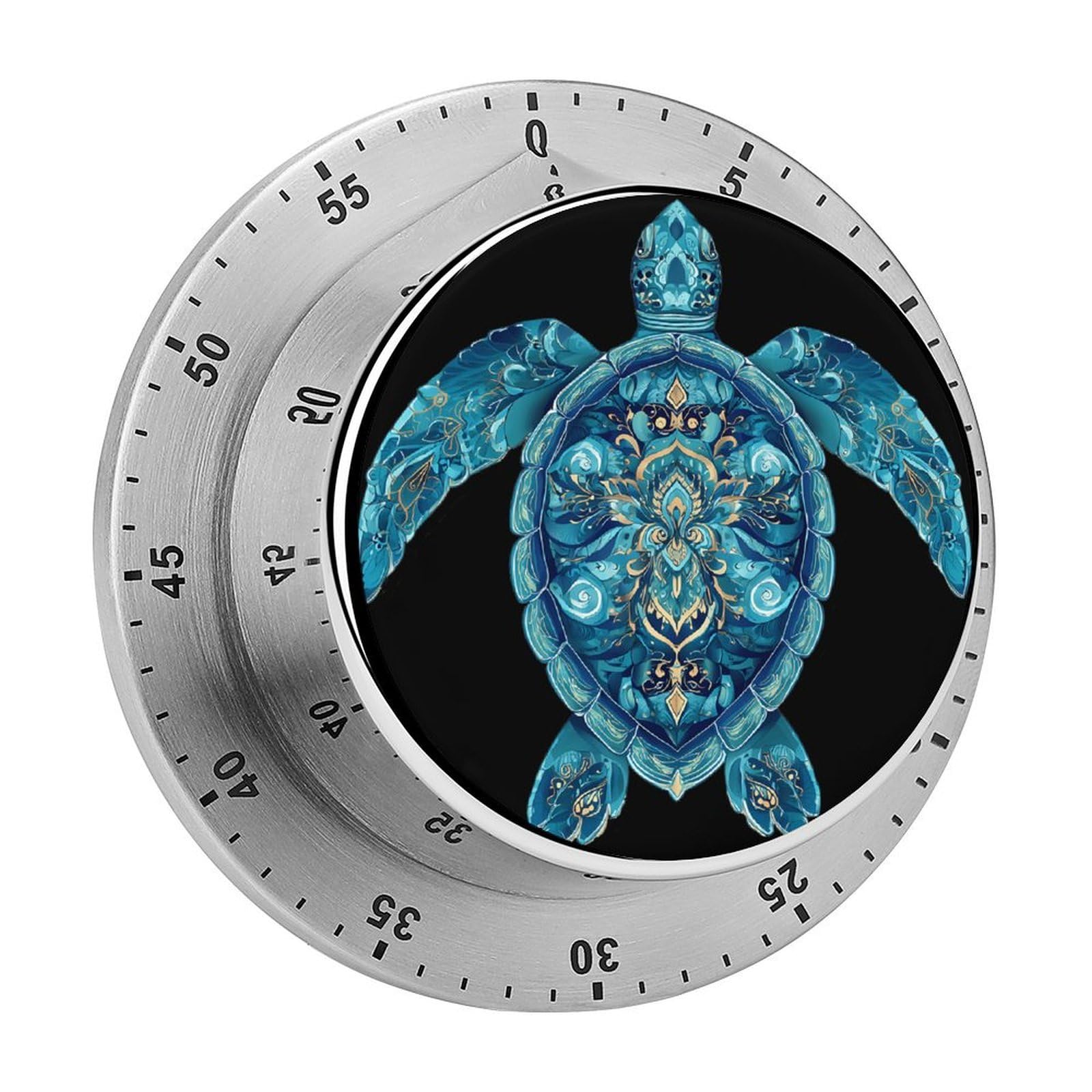 Sea Turtle Boho Turquoise Mechanical Timer with Alarm for Kitchen Cooking Productivity Stainless Steel Timers