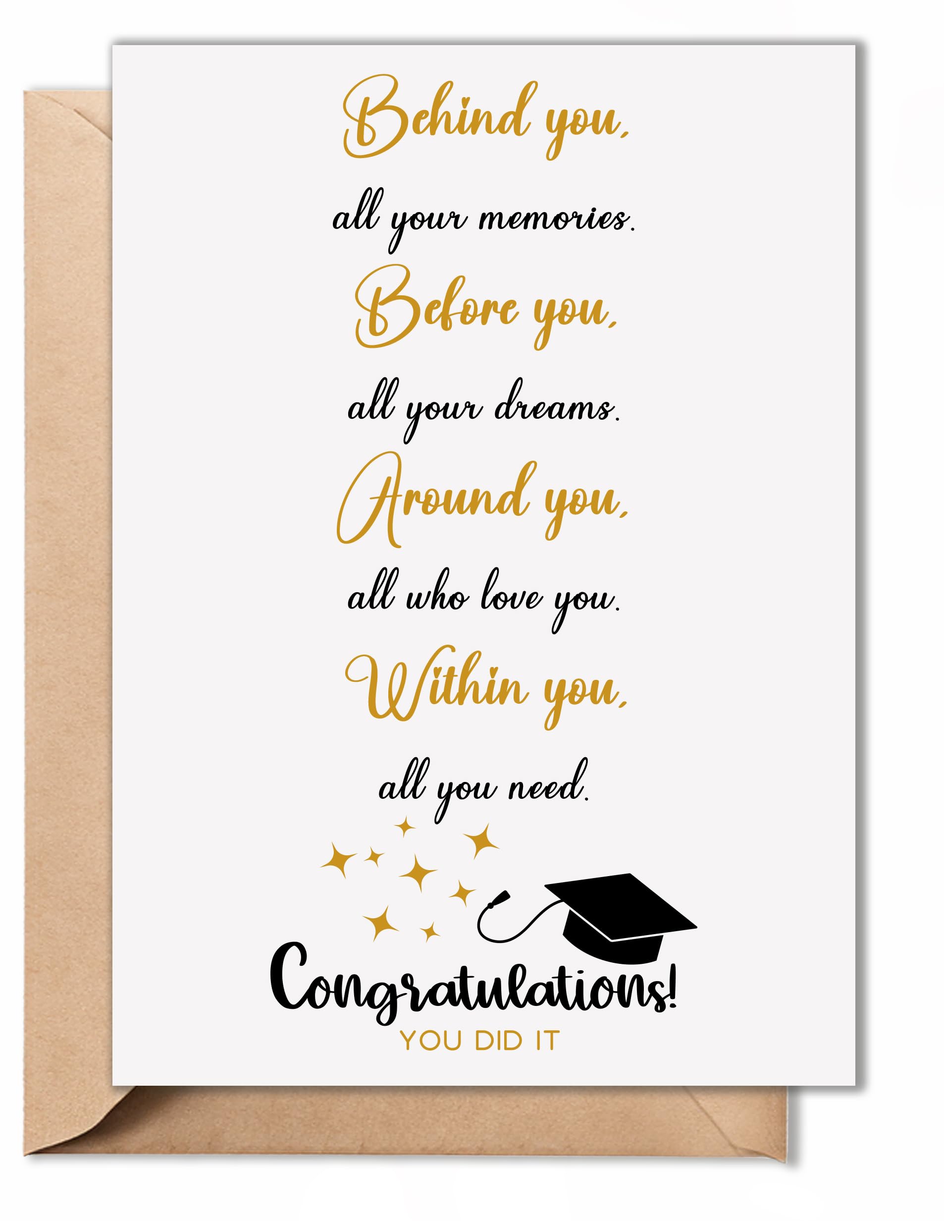 TRIDECOR Graduation Card for Him Her, Inspirational Graduation Gift for High School & College Grad, Behind You Before You Around You Within You