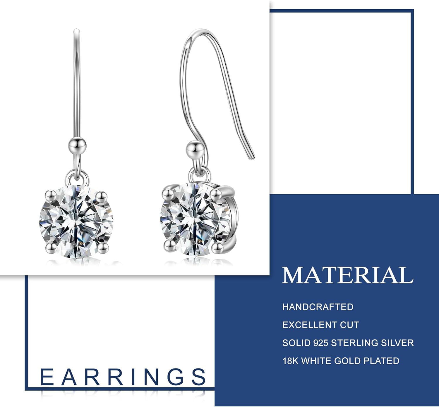 MOOSEA Moissanite Hook Earrings for Women, 925 Sterling Silver 1-3ct Lab Created Moissanite Dangle Earrings for Women Anniversary Birthday Gifts for Wife Mom Girlfriend - Image 7