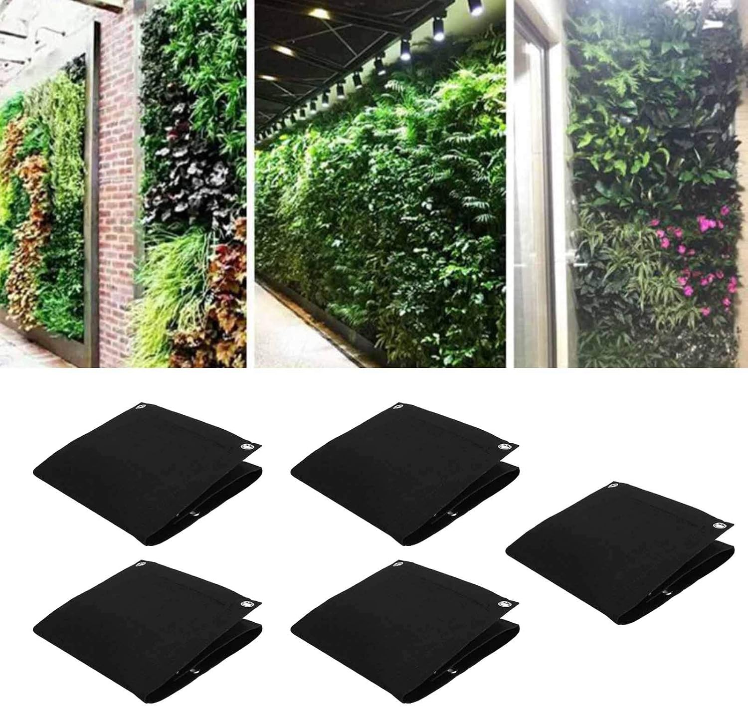 Vertical Garden Wall Hanging Planter with 3 Pockets 5Pcs Plant Growing Bags Wall Mounted Degradable 3Pockets Planter Garden Accessory Wall Mounted Hanging Wall Planter Fence