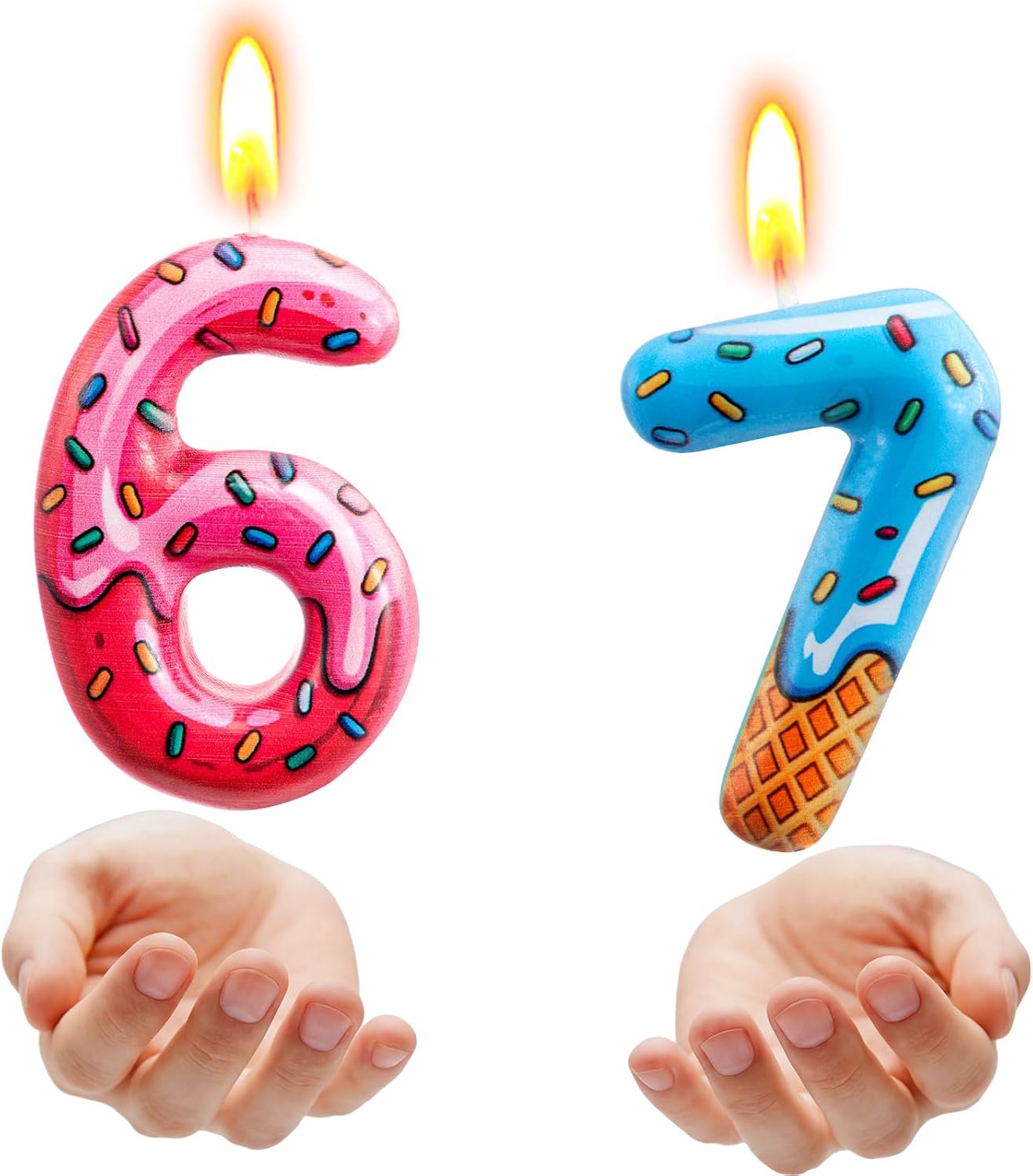 VIHOSE Funny 67 Meme Candle Blue Pink Dripping Donut Ice Cream Cake Topper