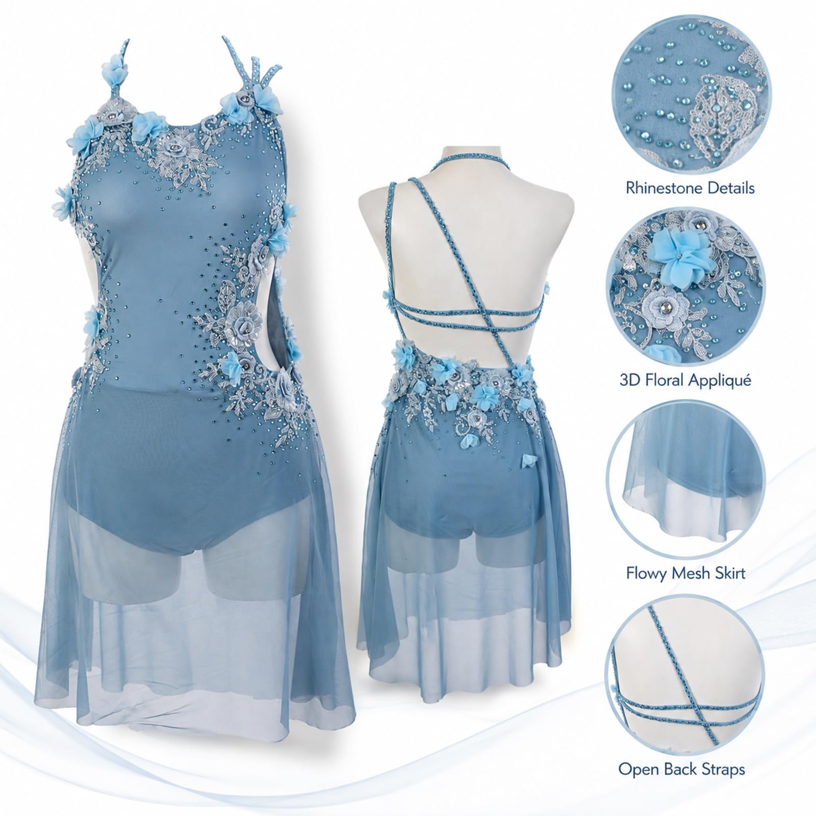 Vestido de danza lírica con pedrería for mujer y adolescente