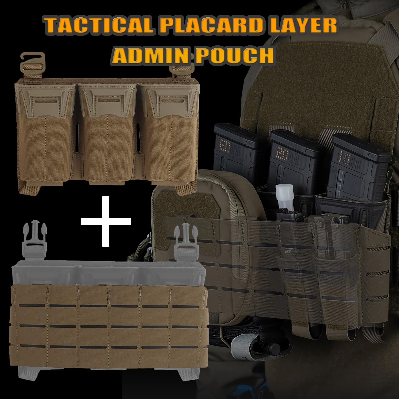 Taktyczna Kieszeń Administracyjna Z Trzema Kieszeniami Na Magazynki, Adapterem Molle Do Płyt Montażowych Do Akcesoriów Myśliwskich Airsoft Military(Gray)