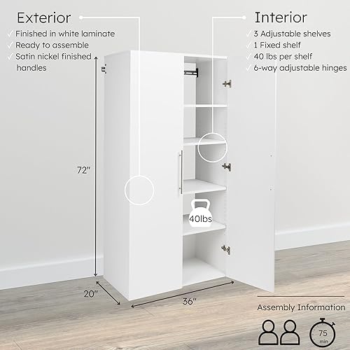 Miniatura 99 de Prepac HangUps - Armario de almacenamiento grande, color gris claro inmaculado de 36 pulgadas con estantes y puertas de almacenamiento, ideal para