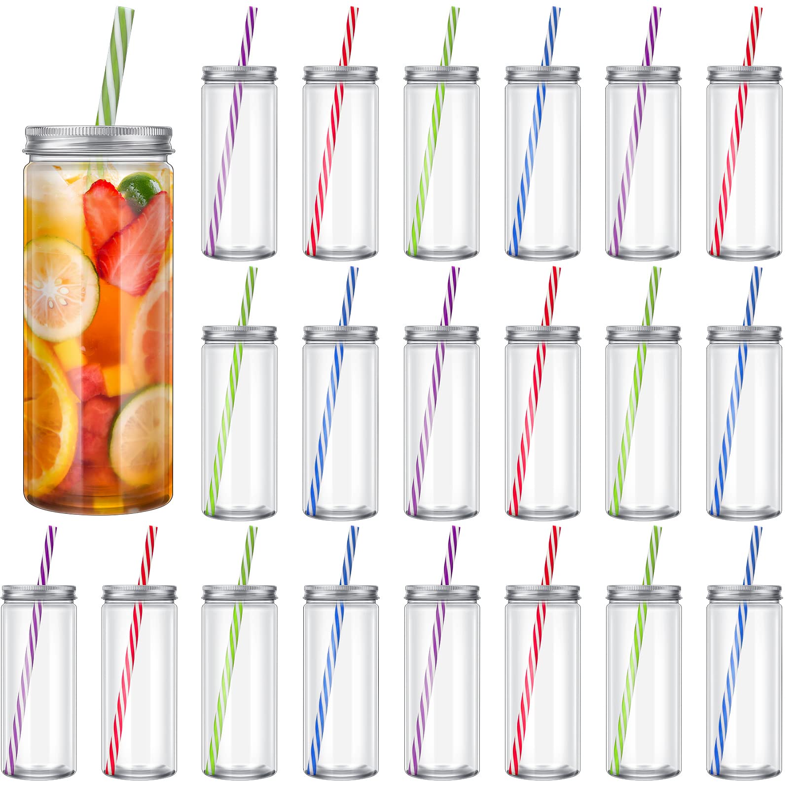 Photo 1 of 20 Set 8 oz Plastic Juice Bottles with Lids and Straws Small Milk Bottles Clear Plastic Bottle Bulk for Smoothies Juices Shakes Beverage Cups Containers,20 Bottles and 20 Straws