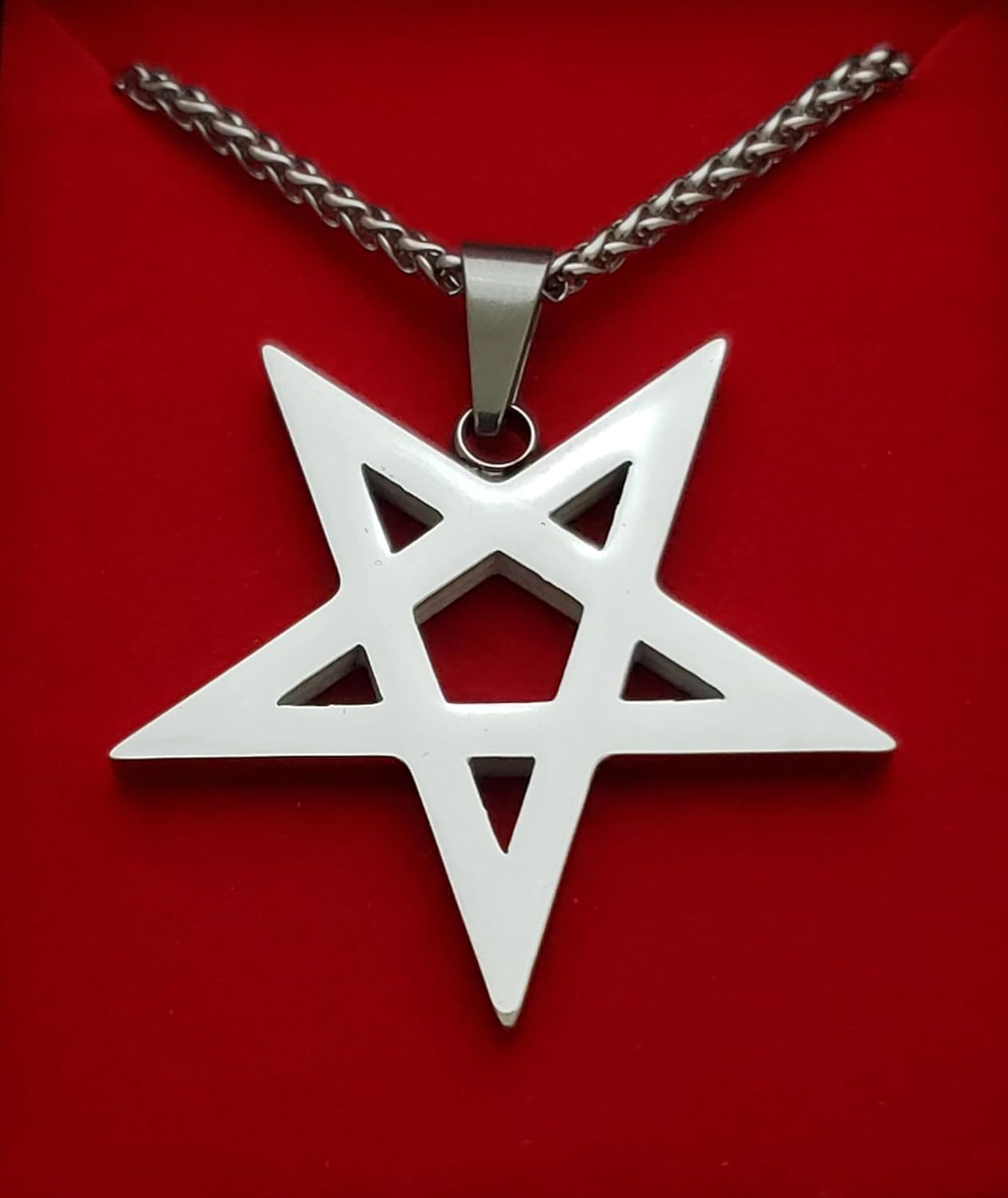 Pentagram Necklace Inverted Pagan Satanic Goth Occult Witchcraft (Silver) - Image 2