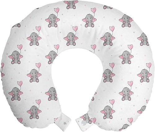 Miniatura 1 de Ambesonne Almohada de viaje de dibujos animados de animales para apoyar el cuello y la cabeza diseño de globos rosados en forma de corazón funda