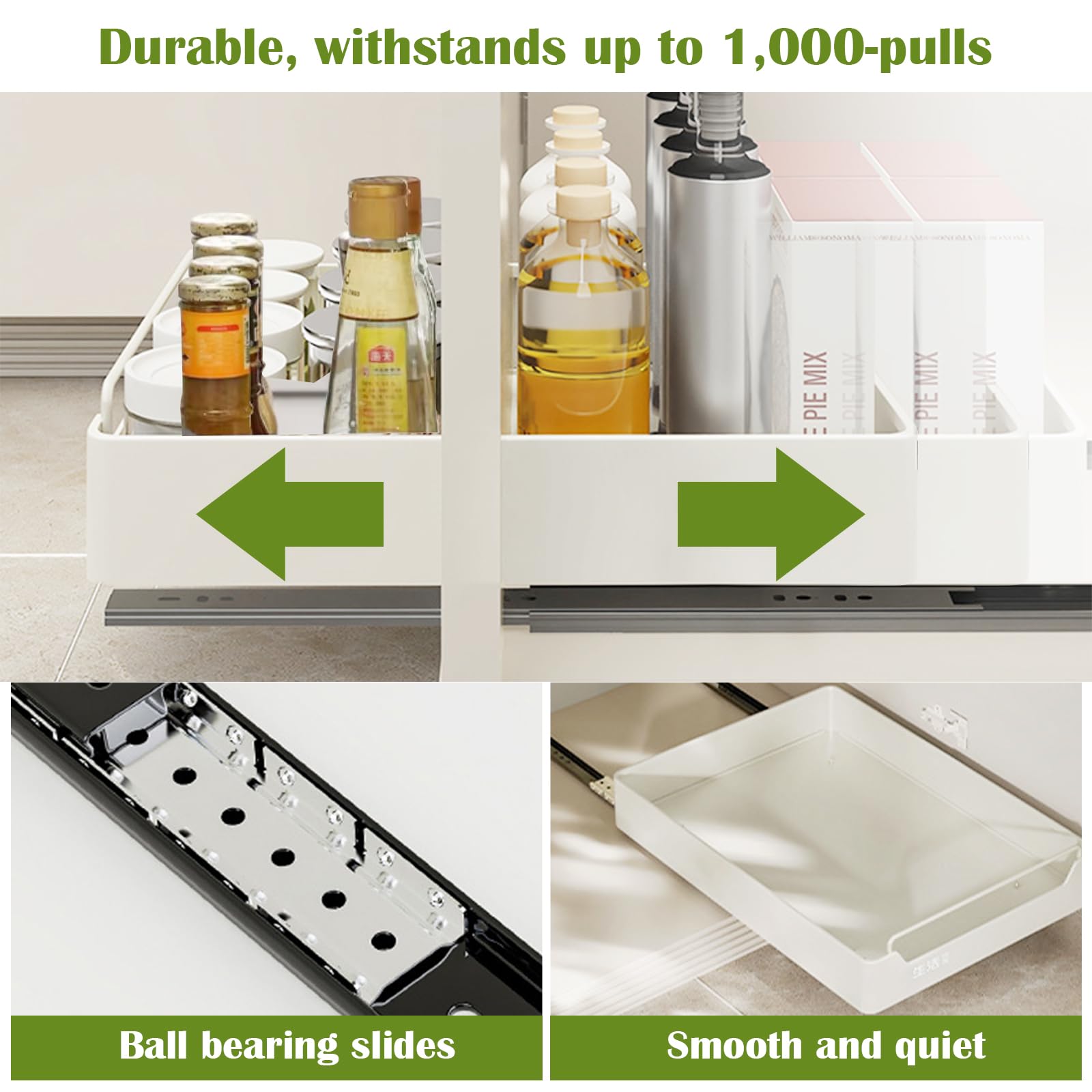 PUWOWYE Cassetto Estraibile per Cucina, Soggiorno, Casa (30 cm L x 43 cm P x 7 cm H), Non è Necessario Forare, Bianco