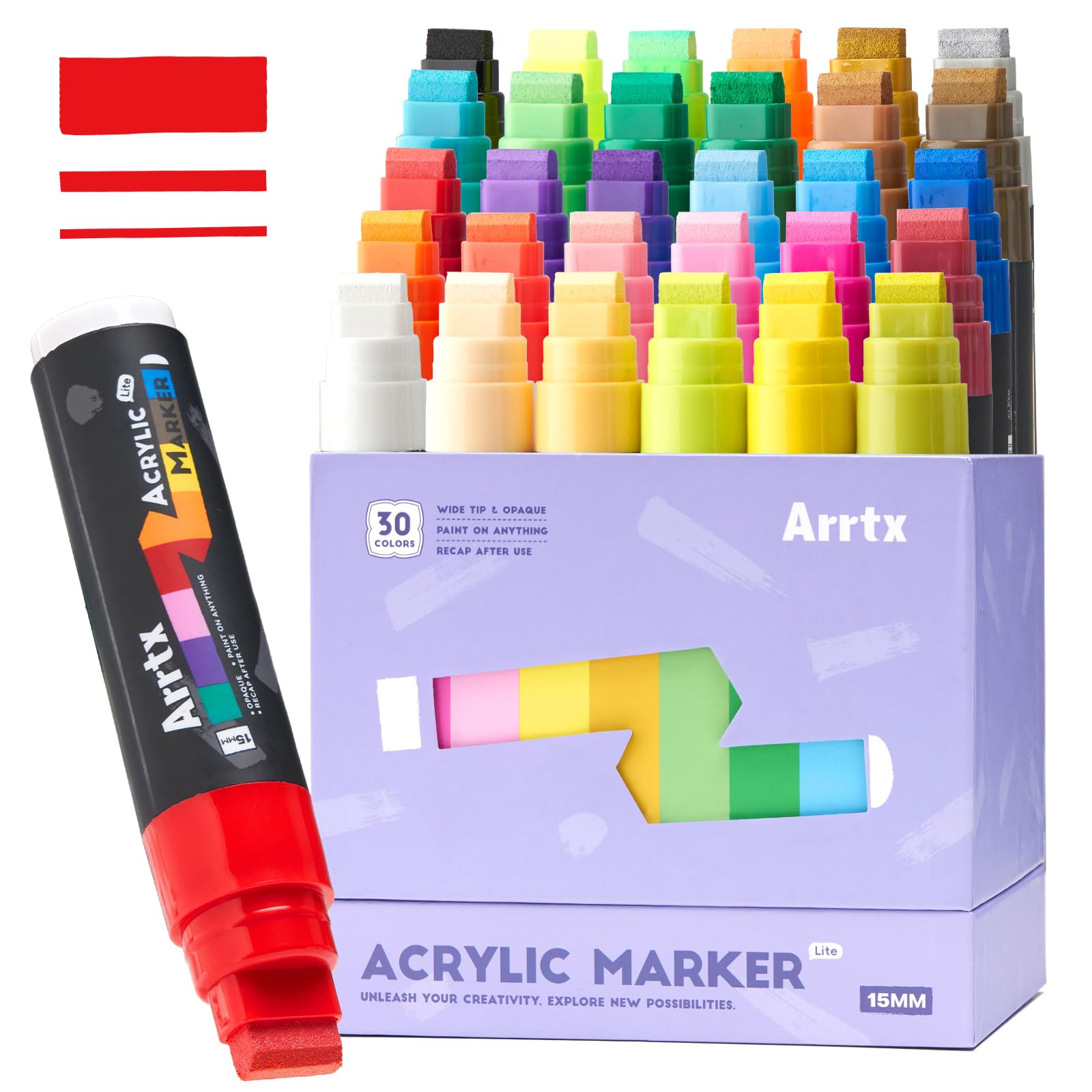 Arrtx 30 Color Acrylic Jumbo Markers 15mm Jumbo Felt Tip, Acrylic Paint Pens for Rock Painting, Stone, Glass, Easter Egg, Wood and Fabric Painting-Acrylic Markers DIY Crafts Making Art Supplies image 8