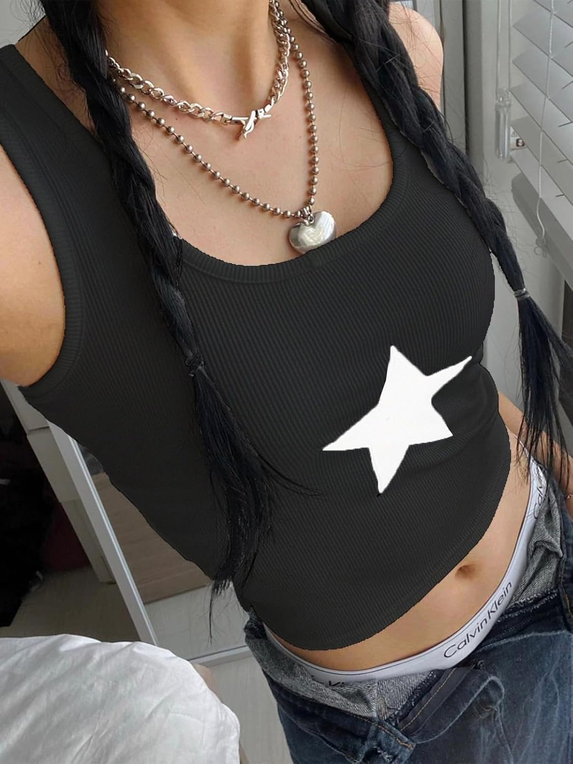 LQI Women's Tank Tops Vintage Racerback Crop Tops Star Embroidered Rib Y2K Sleeveless Summer Tops - Image 4