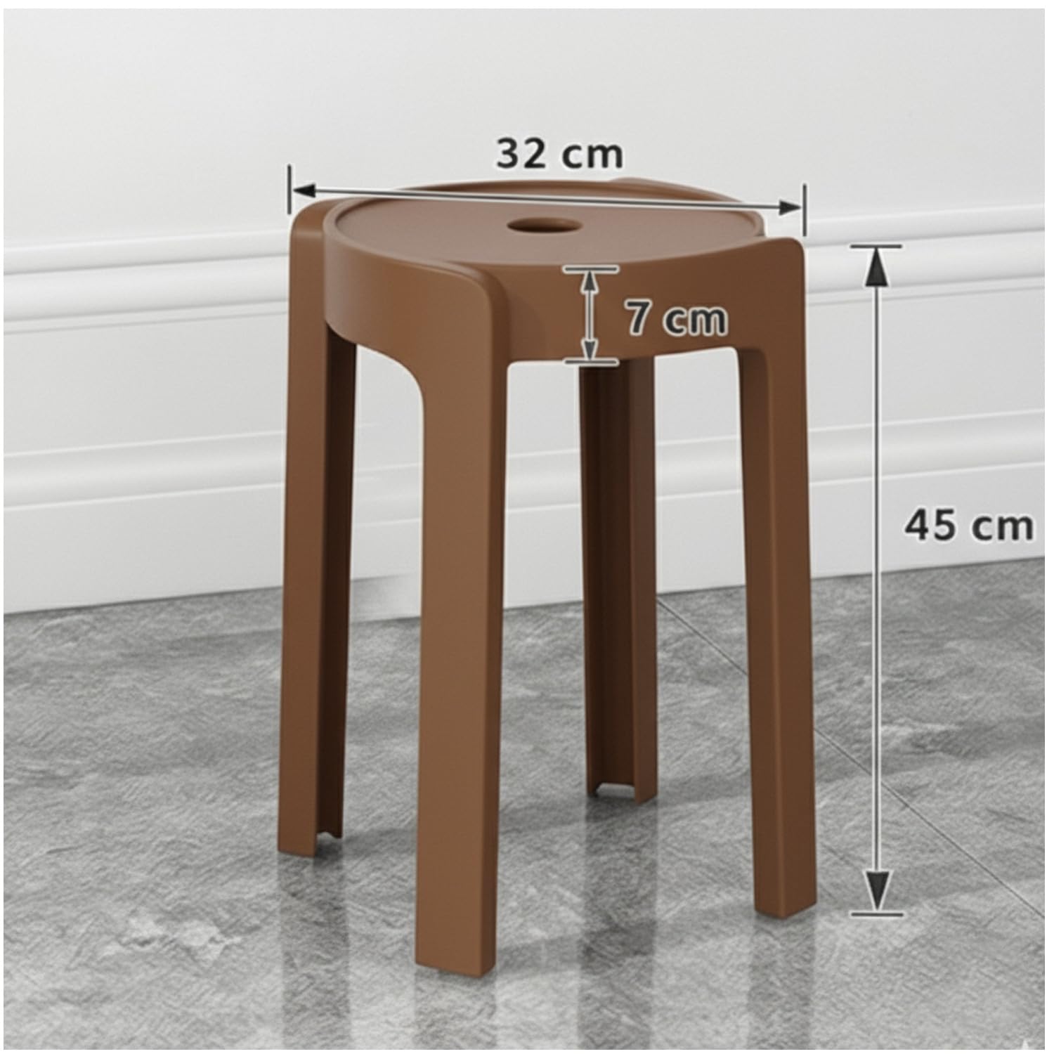 4 Tabourets Gigognes empilables BM Home Tab-Marron en Plastique, légers pour la Maison Salle de Classe, Cuisine, Jardin