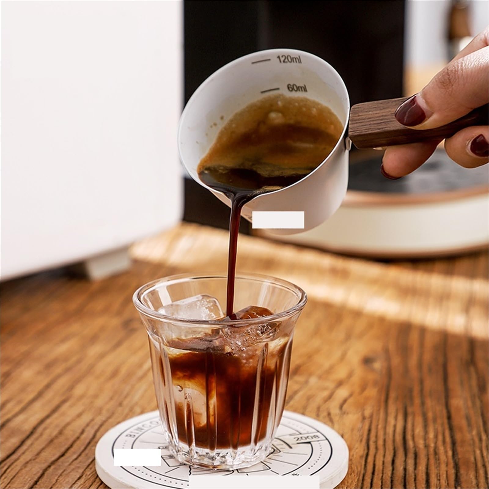 Taza Para Espumar Leche 2 uds taza medidora de acero inoxidable extracto café for líquido onzas tarro leche 100ml Para Café Capuchino(Black)