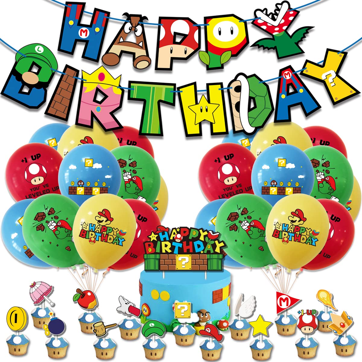 Buy Super Mario Birthday Party Decorations, Mario Happy Birthday Banner