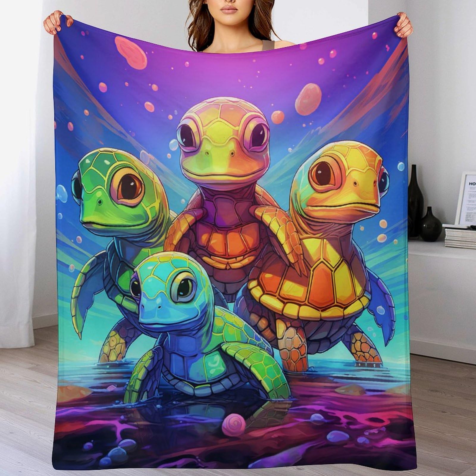 Couverture tortue en flannel douce pour adulte et enfant de dimensions 180x200cm