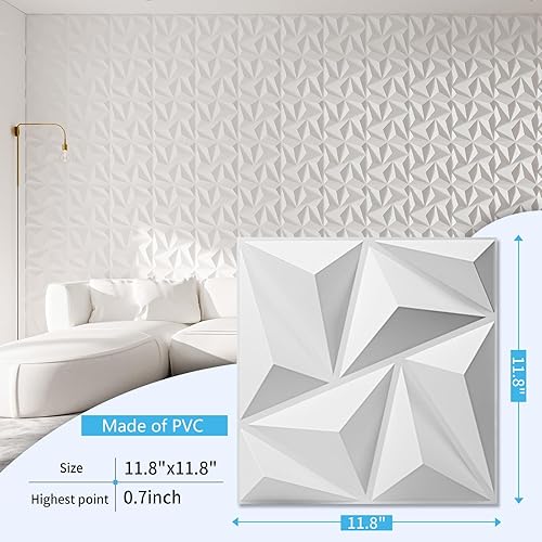 Miniatura 8 de Art3d Panel de pared de plástico 3D con diseño de pared ondulado blanco 197 x 197 pulgadas paquete de 12