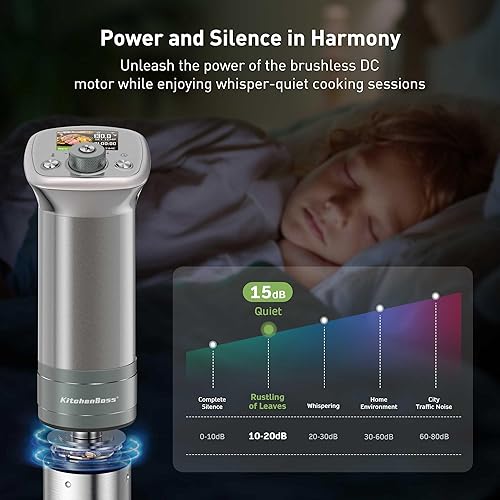 Miniatura 3 de KitchenBoss Wifi Sous Vide Machine Cocina Sous-vide ultra silenciosa Recetas LCD incorporadas IPX7 Impermeables, perilla magnética Circulador de