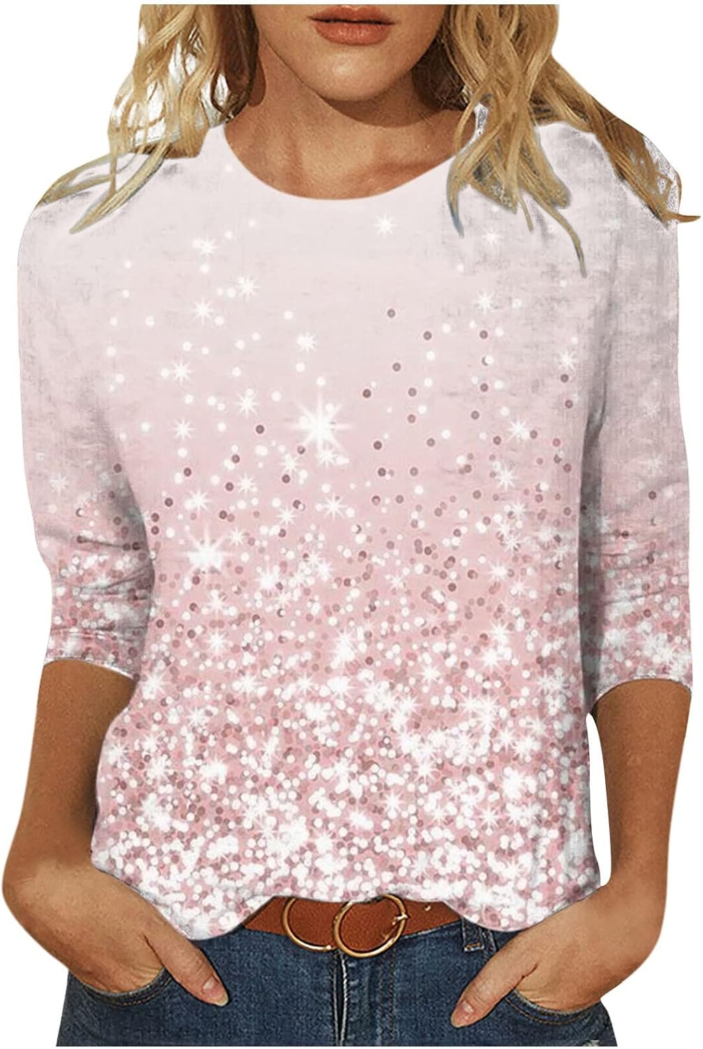 Wide Sleeve Flowly Simple Shirt Ladies Loungewear Winter Round Neck Slim Fit Button Printed Blouse