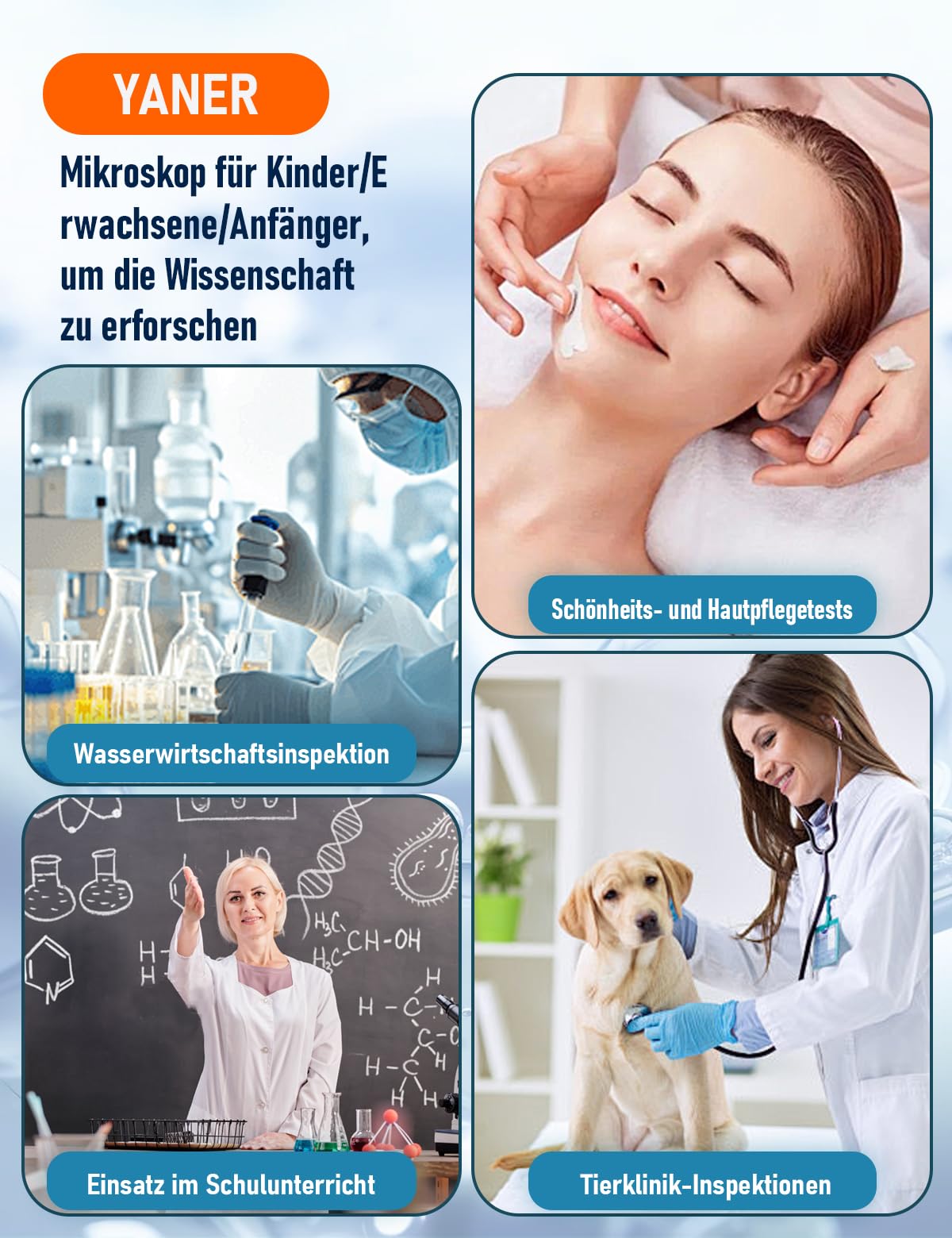 Monokulares Mikroskop, 40- bis 2000-fache Vergrößerung, mit Smartphone-Adapter, inklusive Objektträgern Heimschul-Labor Kindermikroskop-Set für Schüler (Schwarz-Weiß)