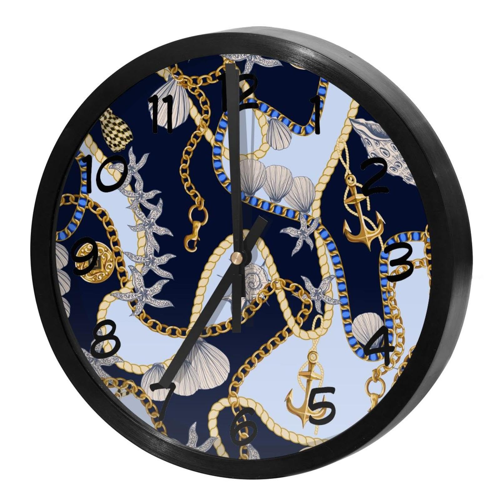 Horloge murale silencieuse à quartz motif ancre dorée pour salon et bureau