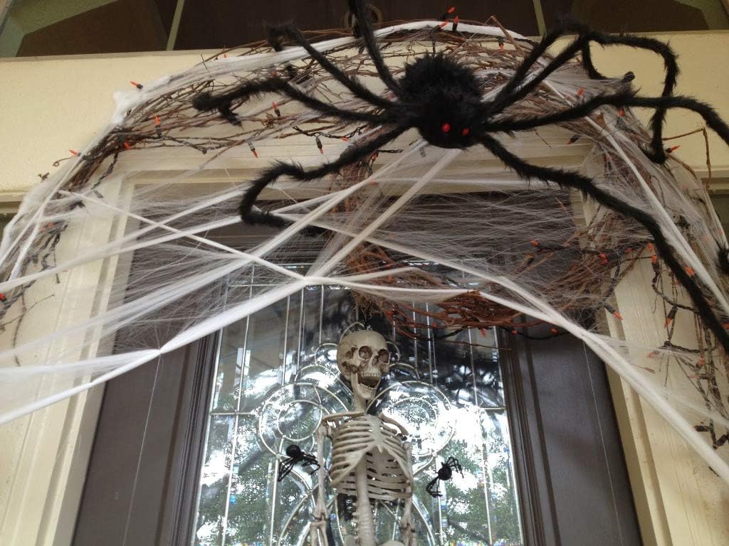 Venhoo Halloween Giant Spider Outdoor Decorations 79 inch Black Scary Hairy Realistic Large Spiders Props for Outside Indoor Office House Yard Creepy Decor-2 Pack
