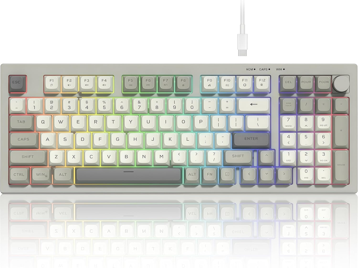womier DK98 Retro Wired Gaming Keyboard Creamy Membrane with Rainbow RGB Backlight - Quiet,Volume Knob,PBT Keycap 97 Key ANSI Layout Compatible with Windows 10/8.1/8/7 (Grey) - Image 8
