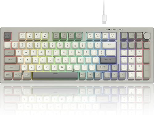 Miniatura 8 de womier DK98 Retro Wired Gaming Keyboard Creamy Membrane with Rainbow RGB Backlight - Quiet,Volume Knob,PBT Keycap 97 Key ANSI Layout Compatible with