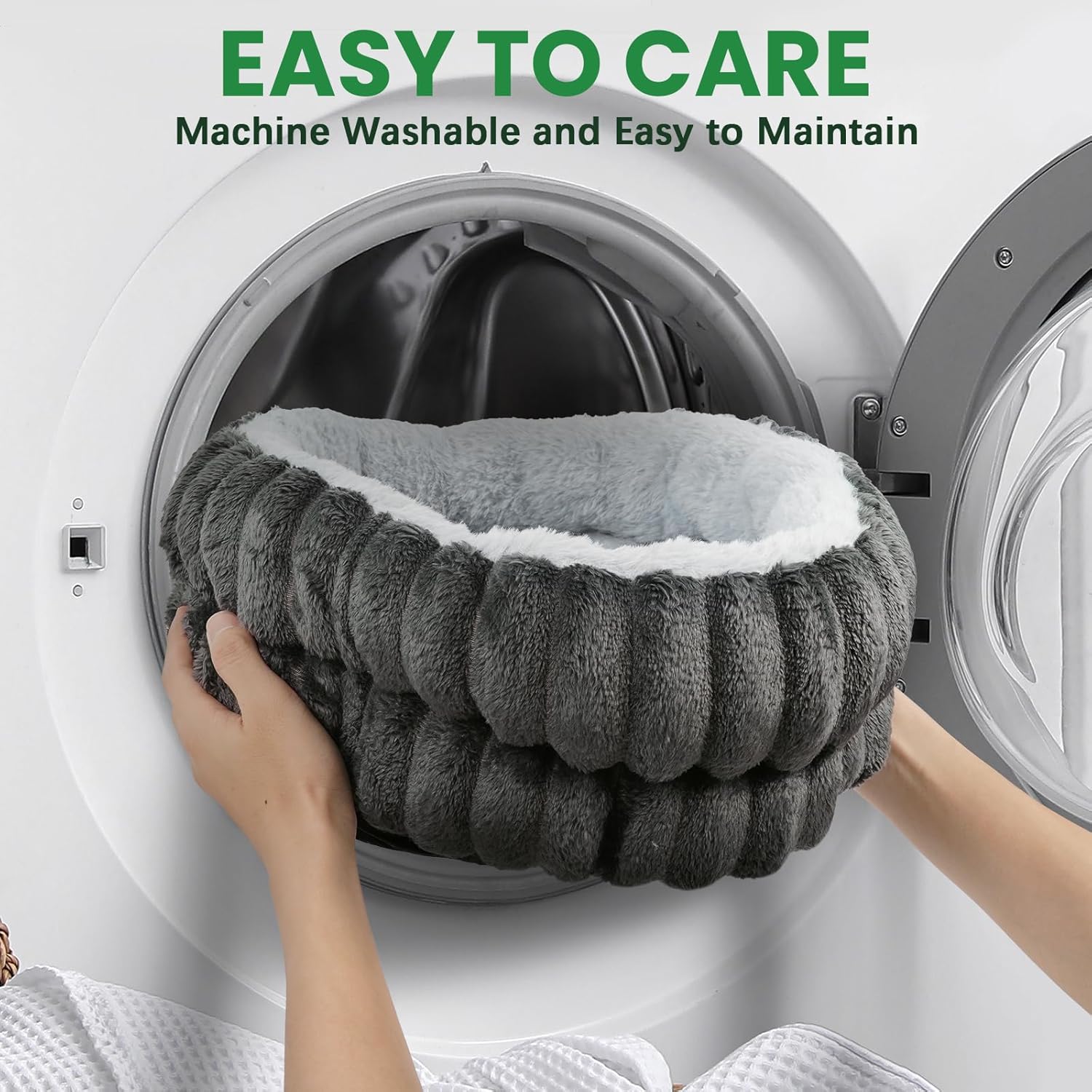 Cat & Dog Bed Kitten Bed,20in Washable Round Cat Beds for Indoor Cats, Super Soft Plush Faux Fur Pet Bed for Puppy and Kitten with Anti-Slip Bottom(Dark Grey)