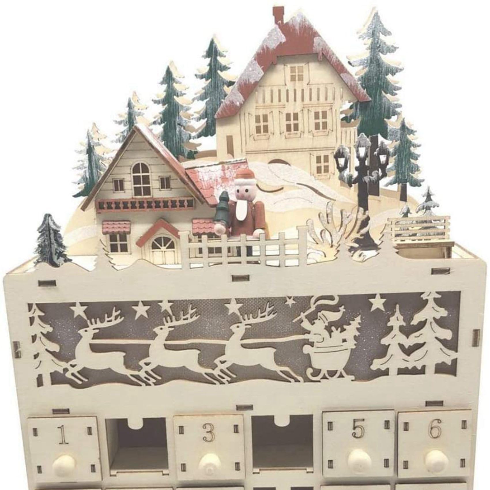 Daconovo 2X Calendario de Adviento de Navidad de Madera Cuenta Regresiva para Navidad Decoración Navideña LED 24 Cajones con Luz LED