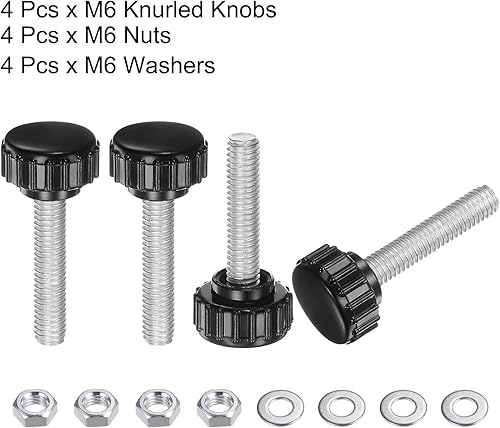 Miniatura 246 de uxcell Juego de 4 perillas moleteadas, tornillos de pulgar con tuercas y arandelas, rosca macho métrica M6 x 1.378 in, cabeza de plástico de 0.984