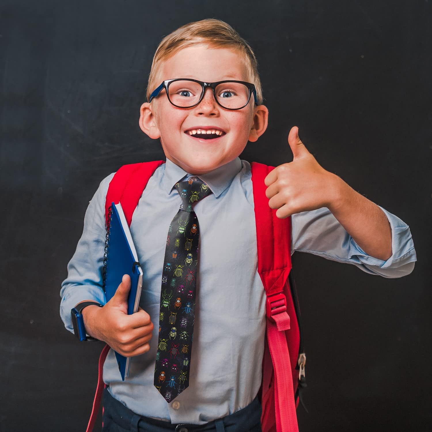 Toddler Size (Cartoon Doodle Beetles Insects) Pre-Tied Adjustable Novelty Necktie, Fashion Conversational Neck Strap Ties for Boys and Children, for Wedding Parties Events