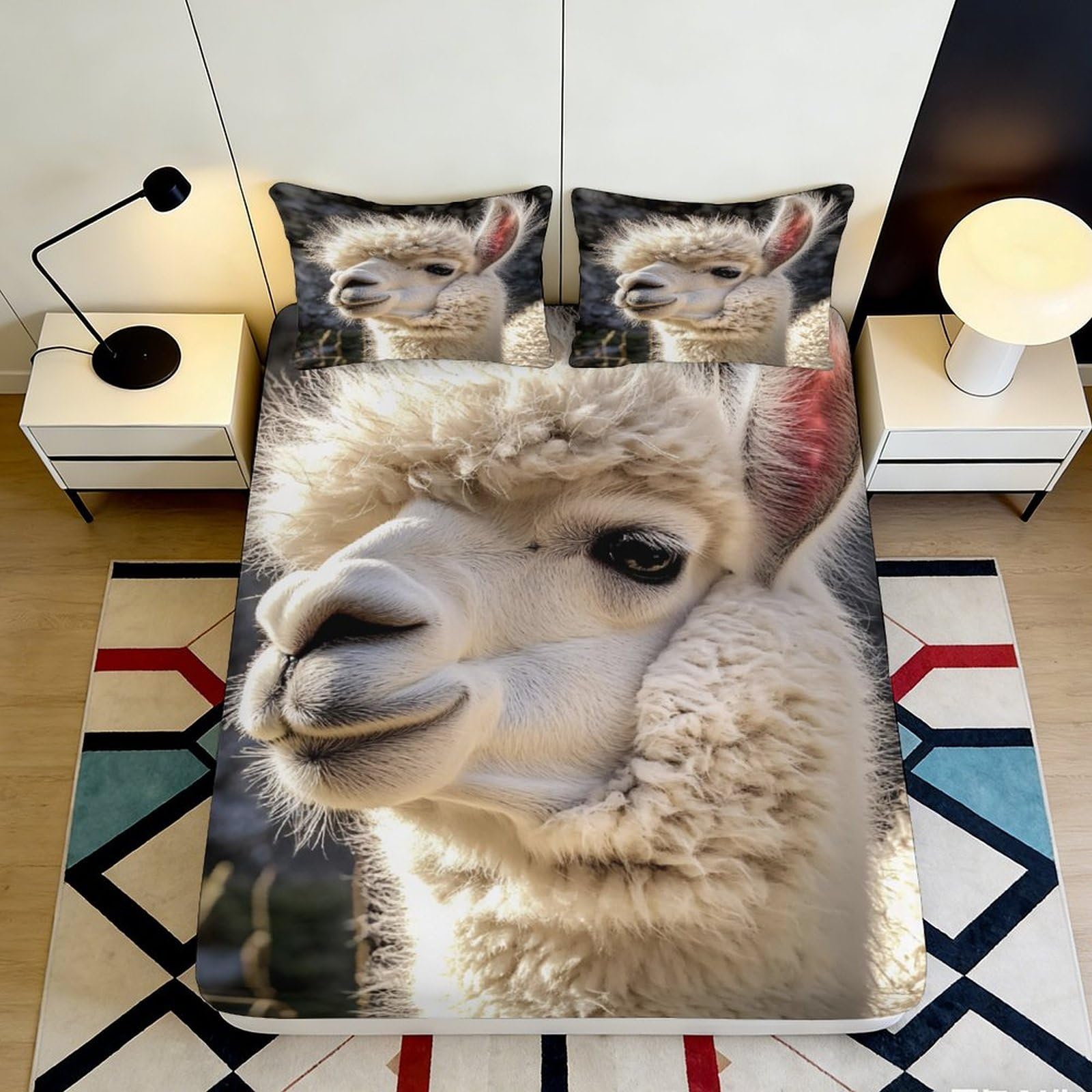 3D Printed Alpaca Animal Fitted Sheet Microfiber Soft Breathable Llama Graphic Bed Sheet for Bedroom Guestroom Decor 90x200x25cm
