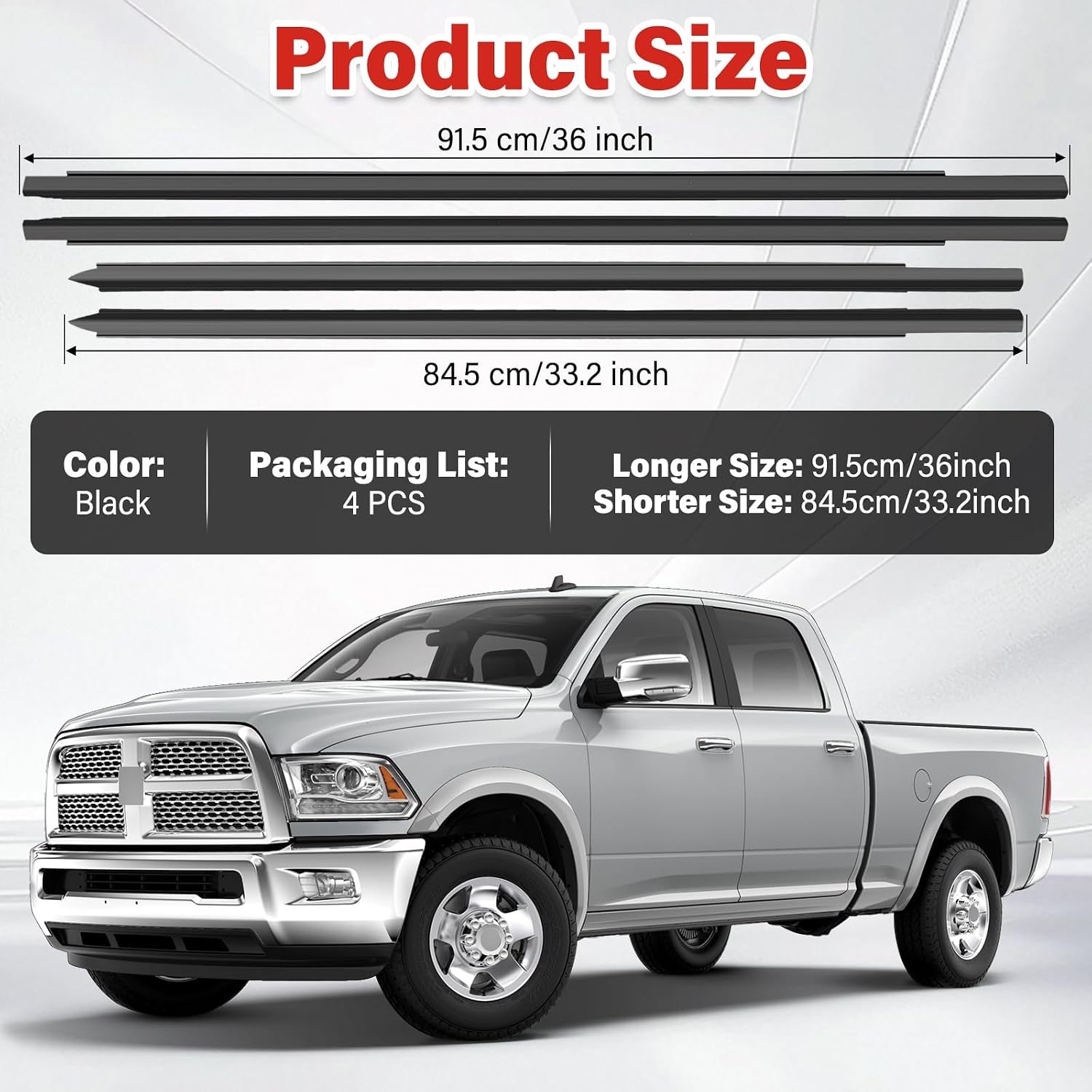 Weather Stripping Window Moulding for Dodge Ram 1500 2500 3500 4500 5500 Crew Cab 2009-2021, Windows Weatherstrip Seal Exterior Trim, Replaces 55372139AH 55112377AH 55112376AH 55372138AH