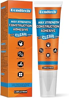 Bondtech Max Strength Construction Adhesive Clear, Cement Glue, Tile Adhesive, Versatile Concrete Glue for Tile, Cement, Floor, Stone, Wall, Wood & More, 3.38 Ounce Squeeze Tube (CZJS-B01)