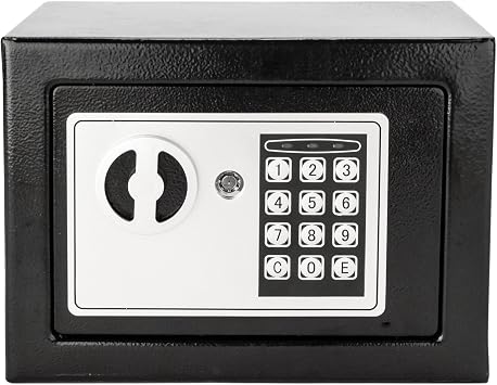 Mini Safe, Electronic Digital Security Safe Box, Password Keypad & Key Lock, for Home Office Hotel Business Use, Jewelry Gun Cash Valuables Storage, Solid Steel with 4 Batteries