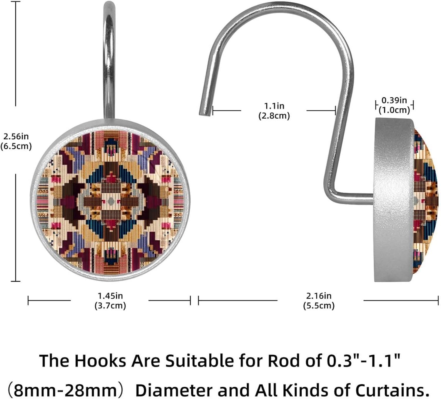 12 Pcs Stainless Steel Shower Curtain Hooks for Shower Curtain, Geometric Retro (3)