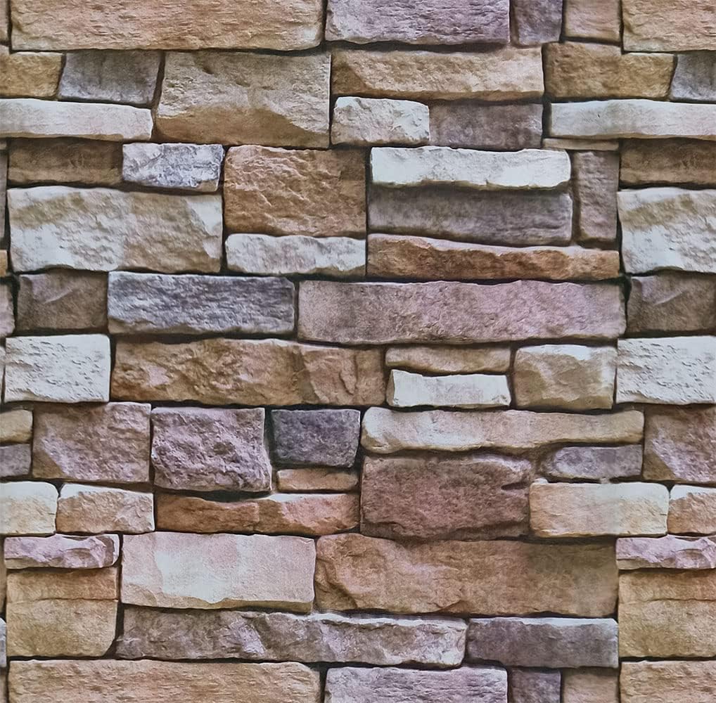 Peel and Stick Faux Brick Stone Wallpaper, 17.7" x 394" Removable Textured Rock Wall Panels Self Adhesive Contact Paper for Bedroom Kitchen Cabinets Living Room Apartments