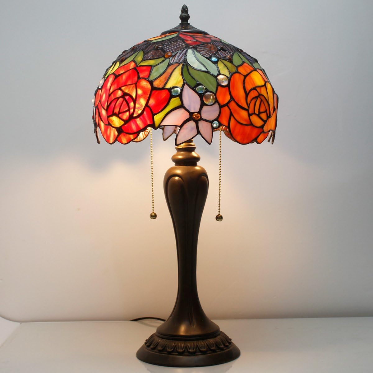 Tор Brаndѕ Tiffany Lamp Table Stained Glass Lamp Red Rose Flower Shade Resin Base 22 Tall Vintage Desk Dresser Light Lover Memory Sympathy Girlfriend Living Room Bedroom Coffee Bar WERFACTORY Led Bulb Included