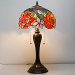 Tiffany Lamp Antique Style Stained Glass Table Light W12H22 Inch Red Rose Lampshade S001 WERFACTORY LAMPS Lover Parents Kids Girlfriend Living Room Bedroom Study Office Coffee Bar Desk Art Crafts Gift | Red Rose Flower 12X12X22 Inches Decor Bedroom L