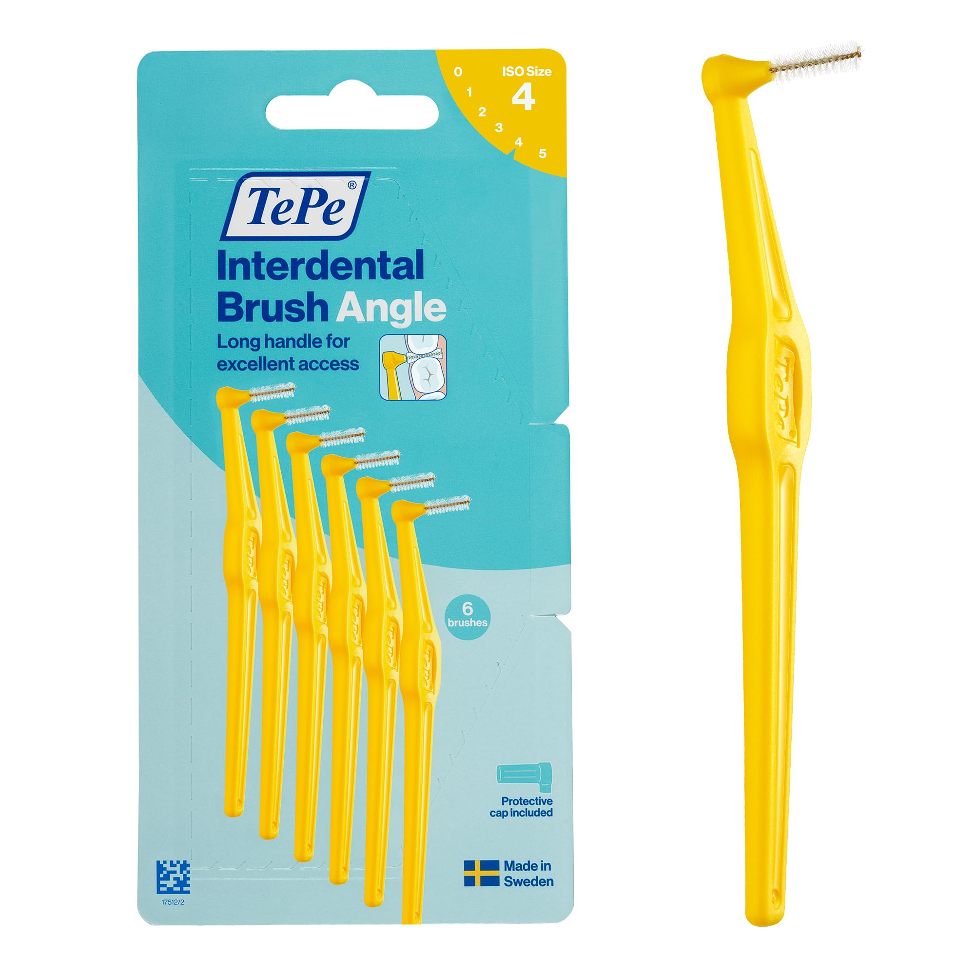 TePe Interdental Brush Angle, Yellow, 0.7mm/ISO 4, 6pcs, Carton Pack