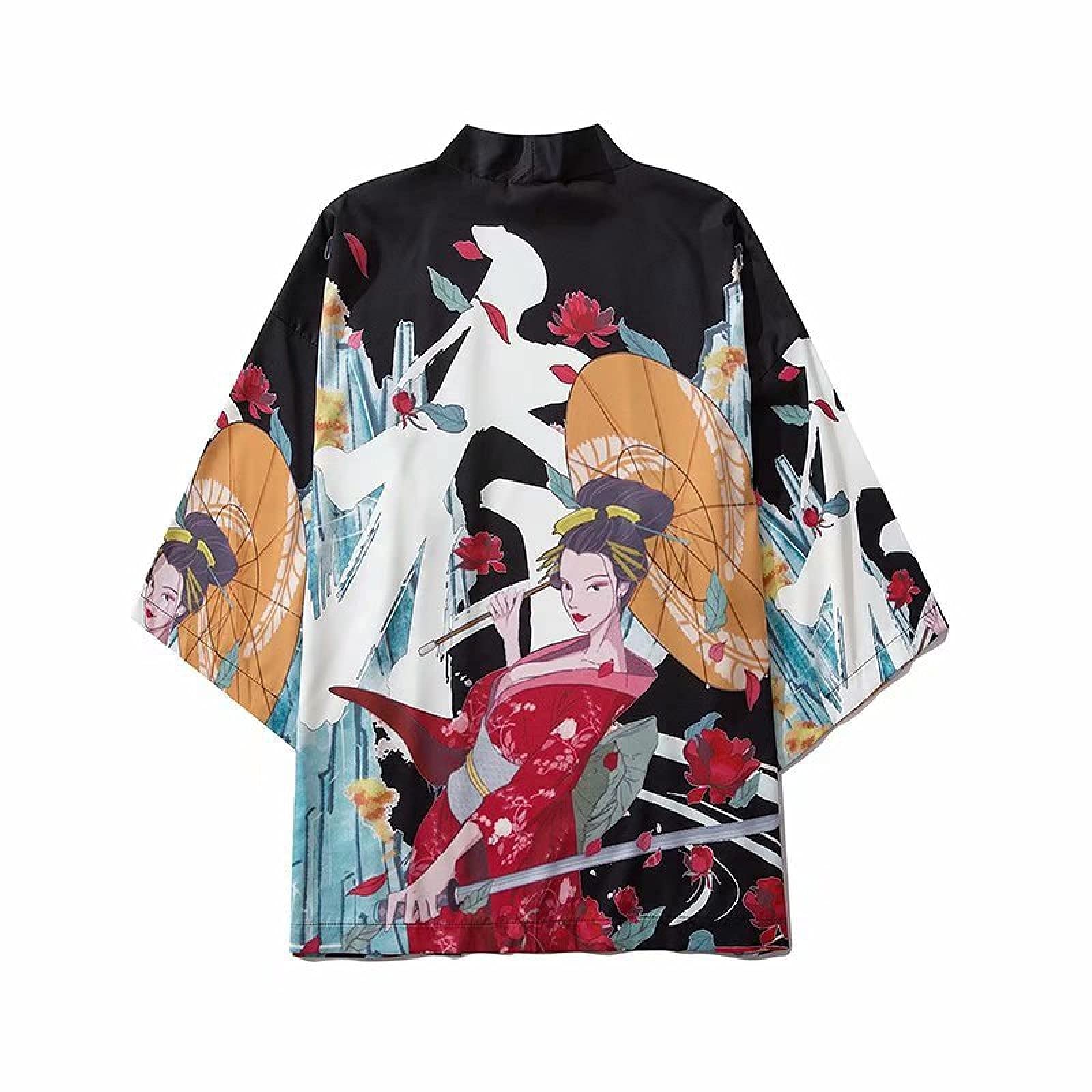xbslj Fashion Kimono，Mens Japanese Kimono Cardigan Loose Printed Blouse Jacket Beachwear,PhotoColor-XXLarge-picture-36