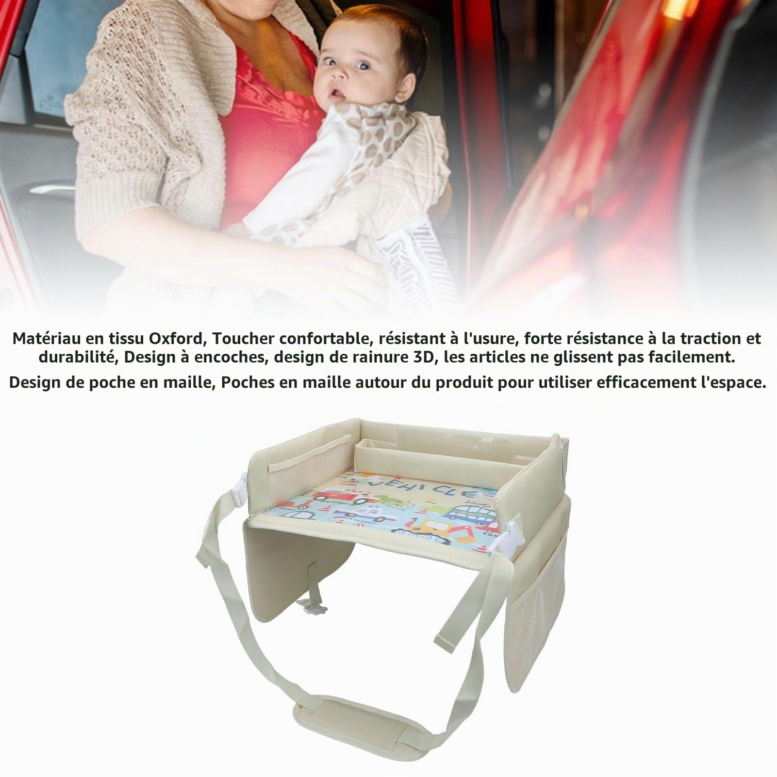 Plateau de voyage pliable pour enfants, organiseur de bureau pour tout-petits, motif dessin animé, indispensable pour voiture et avion, idéal pour siège auto et voiture pour enfants (motif
