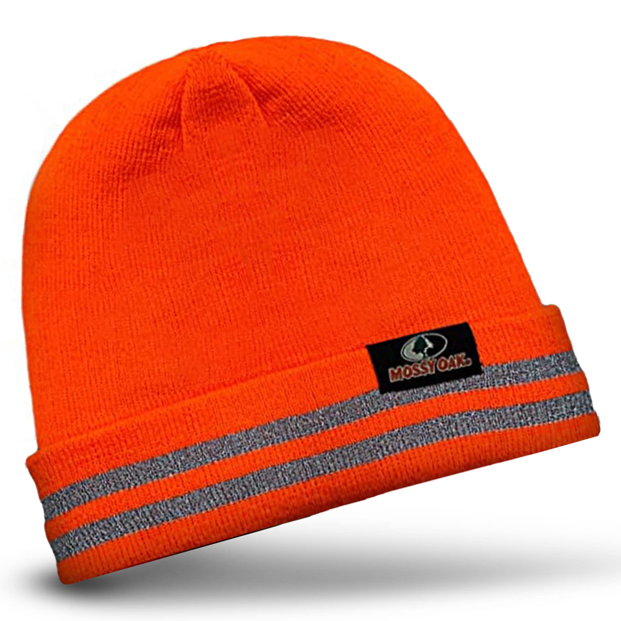 Reflective Rib Knitted Womens & Mens Hats - Warm and Cozy Beanie Hat - Unisex Winter Hat, Orange, One Size