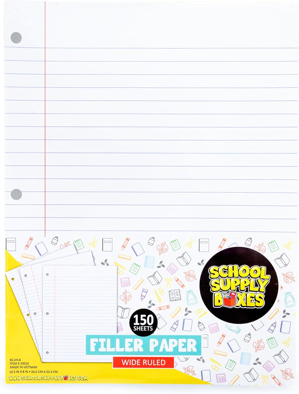 School Supply Boxes | Wide-Ruled Loose Leaf Paper | 6 Pack | 100 Sheets Per Pack, 3-Ring Binder Compatible