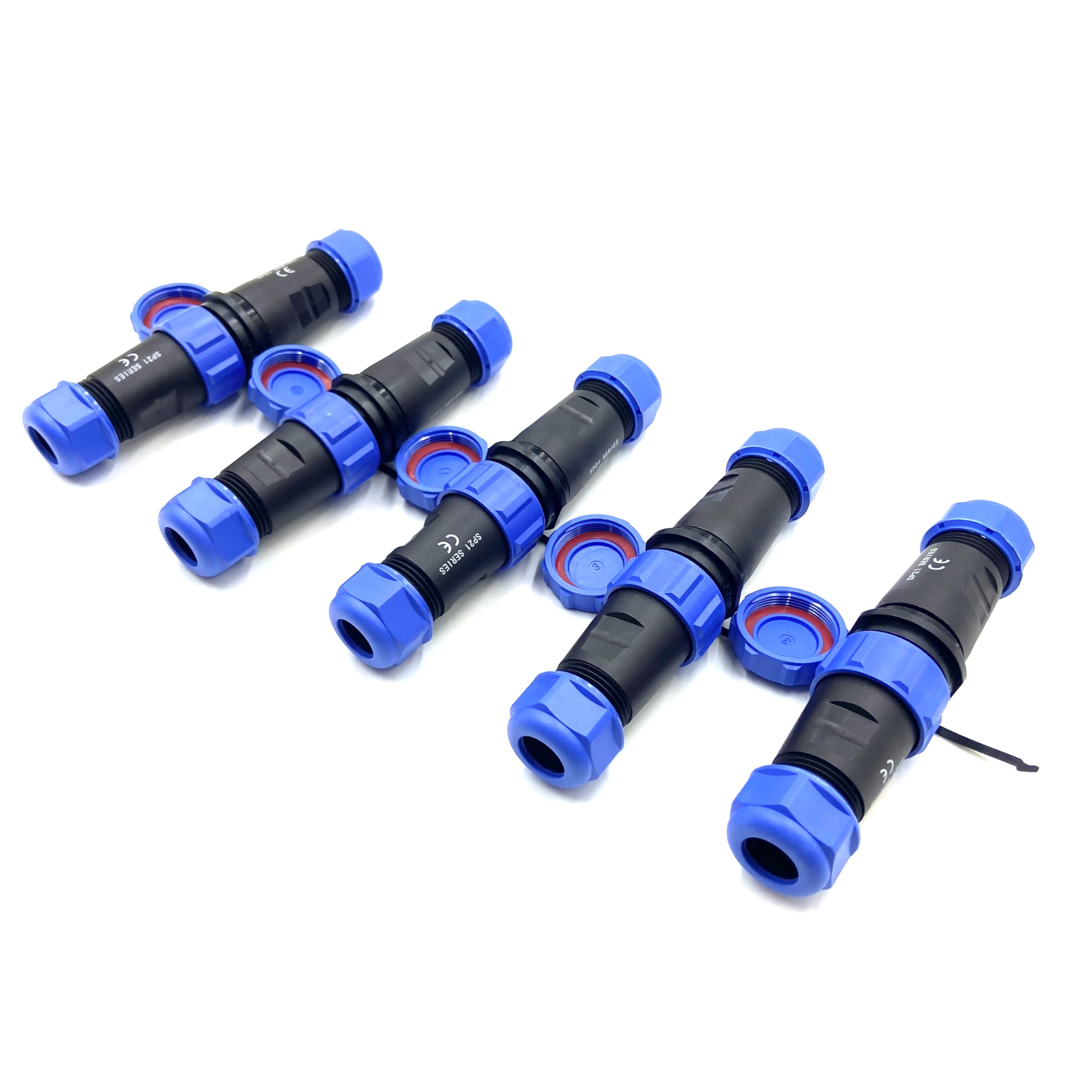 5 conectores de aviación SP21 de 2 pines, IP68 de 2 pines, sin soldadura, conector de aviación impermeable para lámparas exteriores, utiliza 500 V 30 A (cable de 12 AWG engarzado)