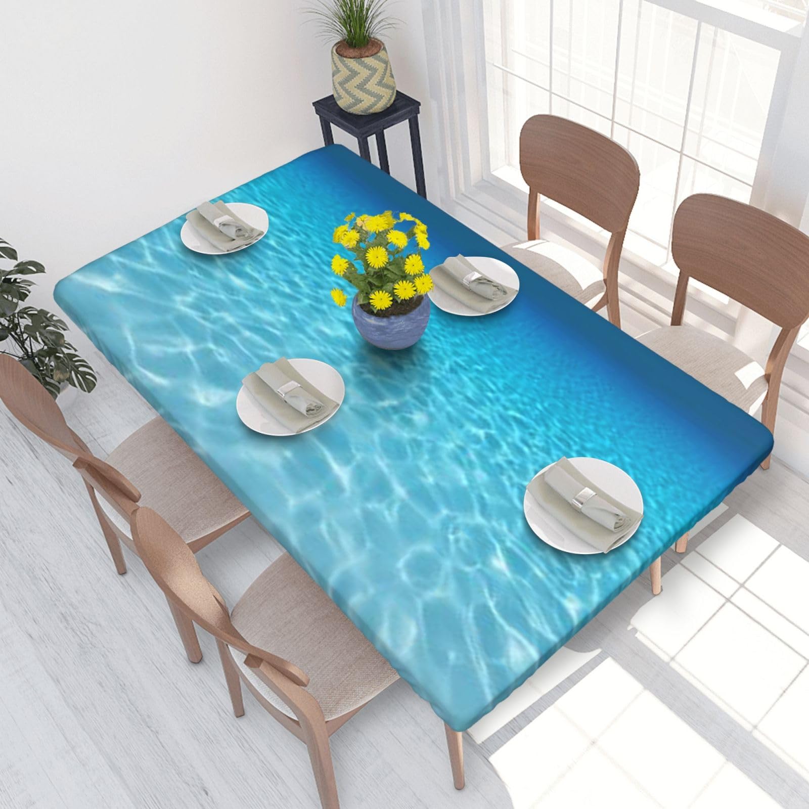 BNVSADC Tranquil Underwater Scenery Printed 4FT Tablecloth 122x76 CM Polyester Kitchen Water Resistant Table Cloth Dining Table Decoration Table Covers