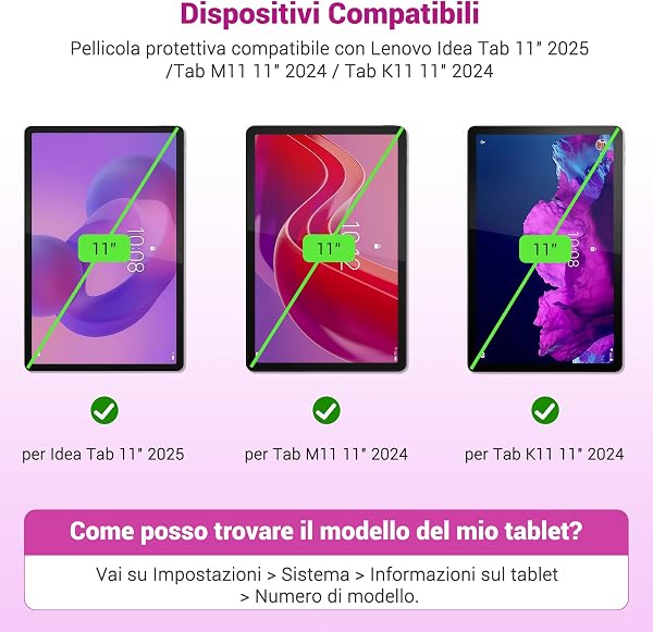 Xahpower 2 Pezzi Pellicola Protettiva per Lenovo Idea Tab 11 Pollici 2025/ Tab M11 11 Pollici 2024/ Tab K11 e K11e 11" 2024, Durezza 9H, Anti Graffio, Protezioni Schermo in Vetro Temperato - 2
