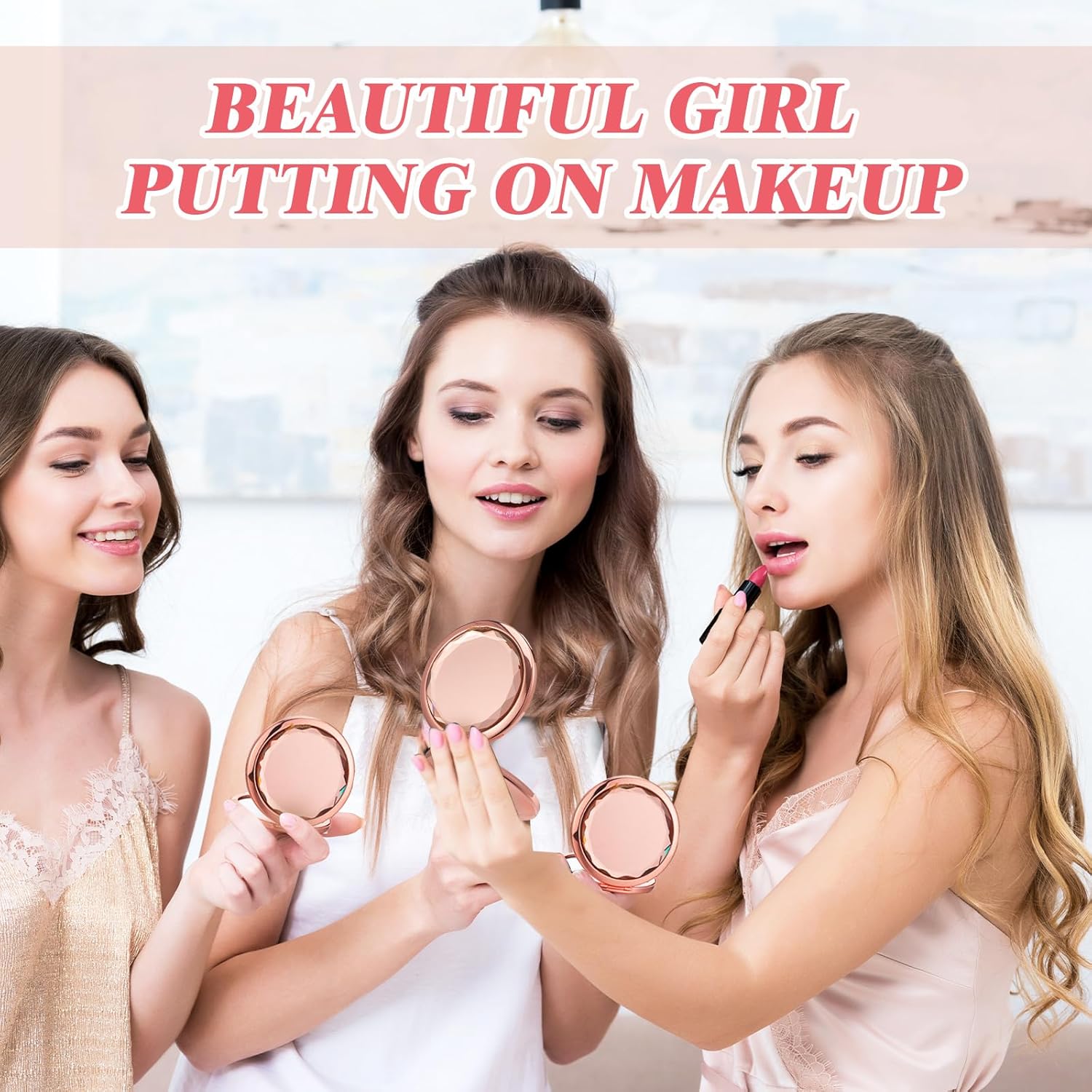 Barydat 24 Set Rose Gold Compact Mirrors Bulk Crystal Compact Makeup Double Sided Pocket Mirrors for Women Bridesmaids Wedding Gift for Bridal Shower Party Favors Christmas Party Gifts