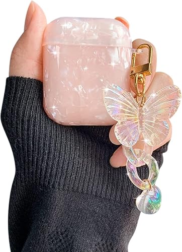 Fycyko Funda compatible con AirPods 1 y 2 con diseño brillante y bonito funda protectora de TPU suave para AirPods con bonito dije de corazón de