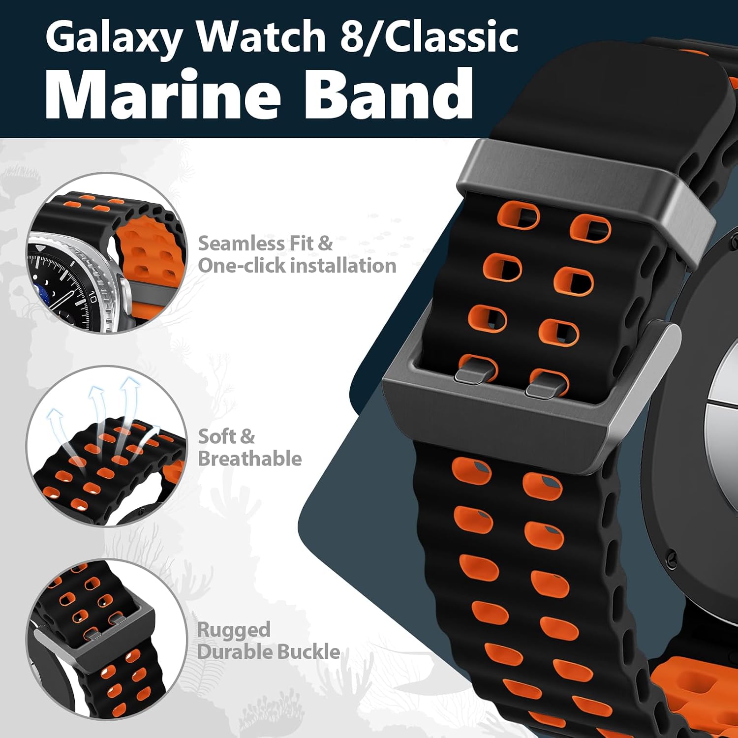 Marine Silicone Band for Samsung Galaxy Watch 9 8 40mm 44mm/8 Classic 46mm image 2
