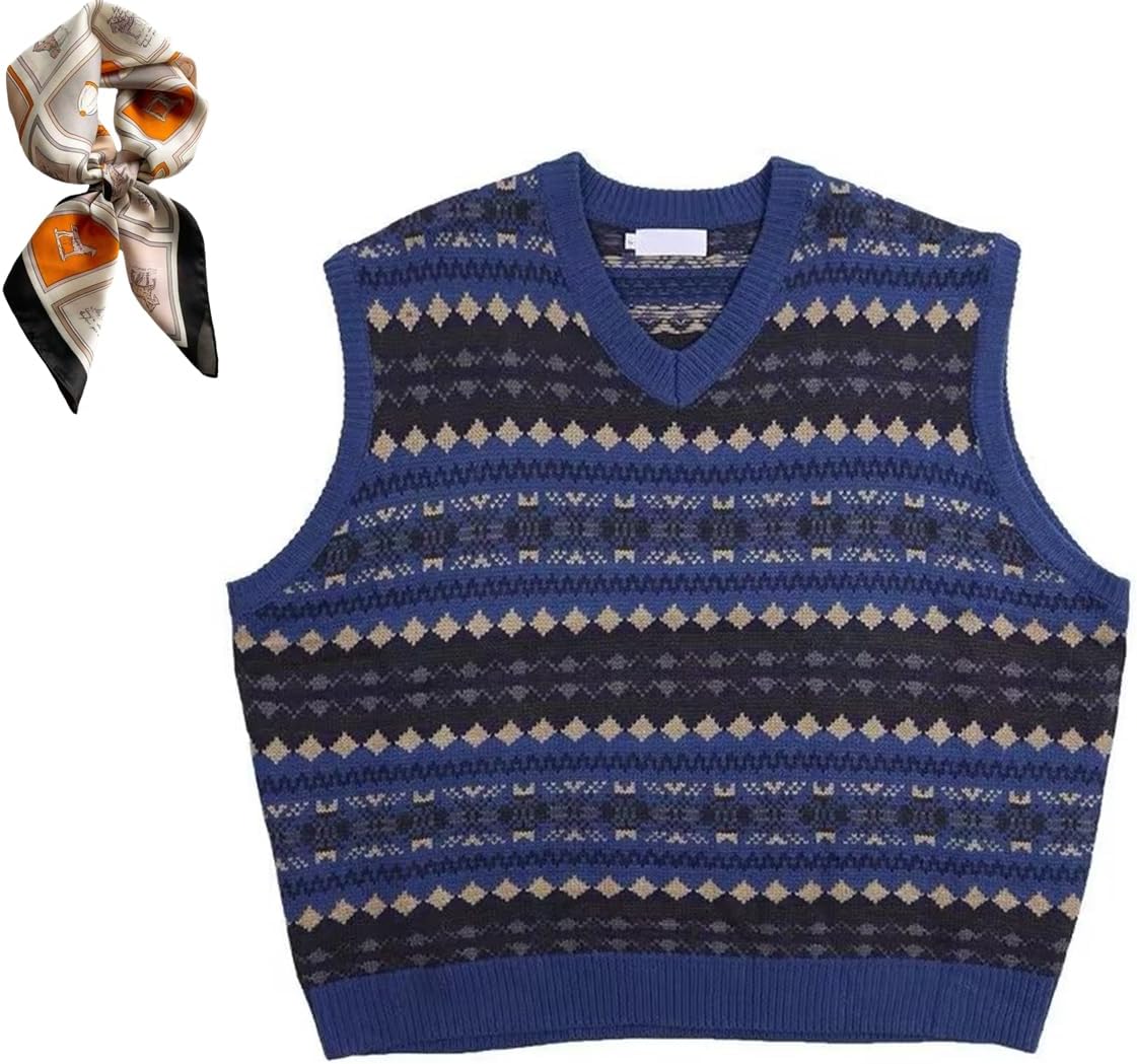 Retro Casual V-Neck Knitted Pullover,Women's Vintage Striped Knit Vest,Soft and Comfortable,Fall Winter Fashion